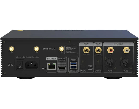 Eversolo DMP-A6 Master Edition Gen 1 rear panel showing balanced XLR outputs, RCA outputs, HDMI, USB, and network connections
