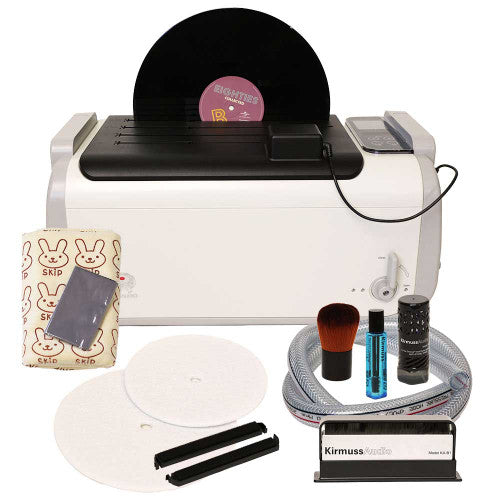 Record cleaning machine with accessories on a white background