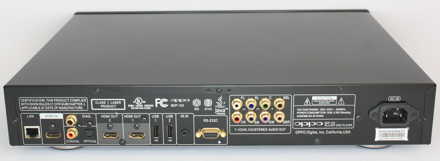 Oppo BDP-103 Blu Ray Player. Region Free