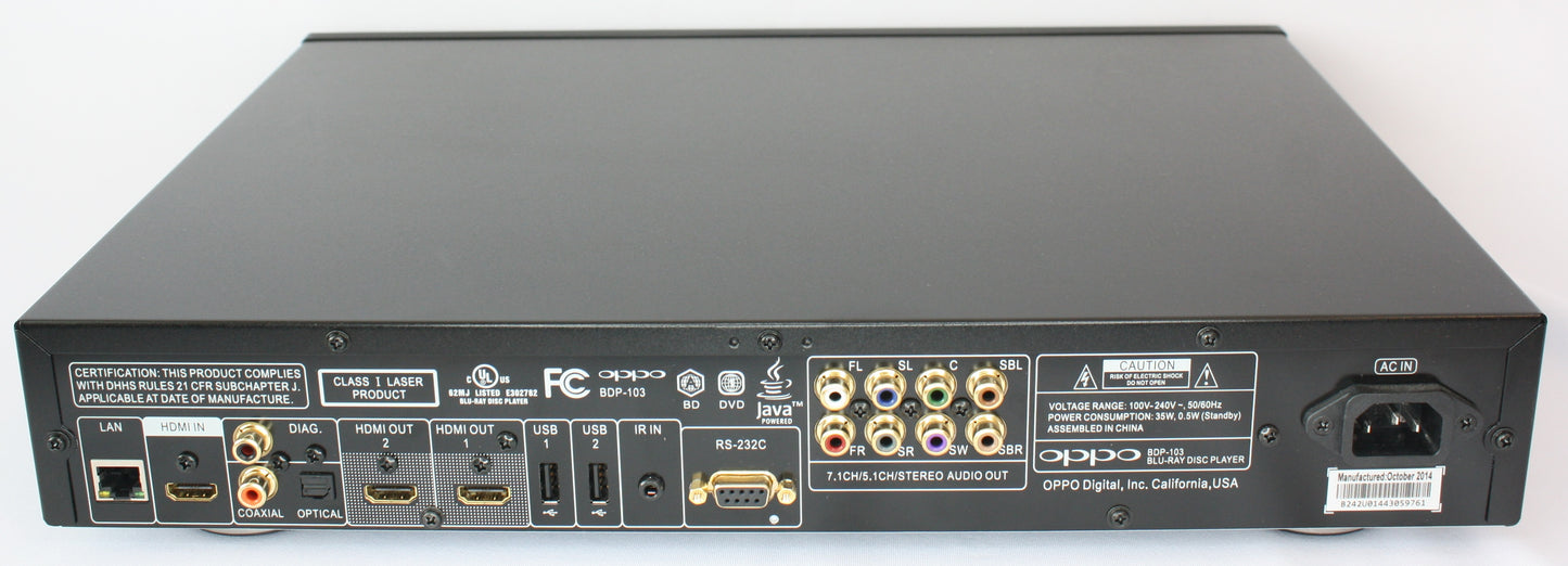 Oppo BDP-103 Blu Ray Player. Blu Ray and DVD Region Free